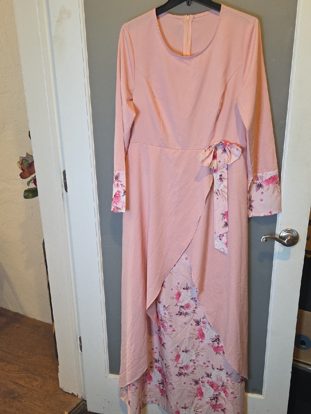Light Pink Floral Wrap-Front Maxi Dress